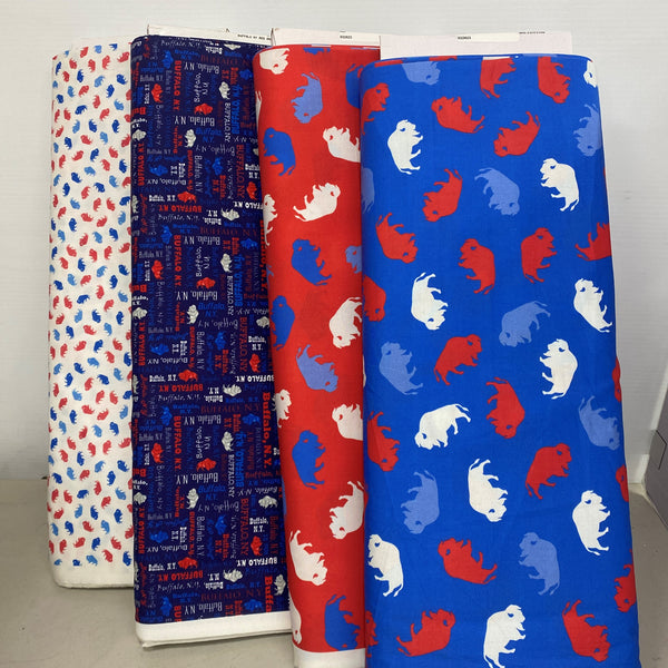 Buffalo NY cotton fabric Red, White & Blue on Blue – Aurora Sewing Center