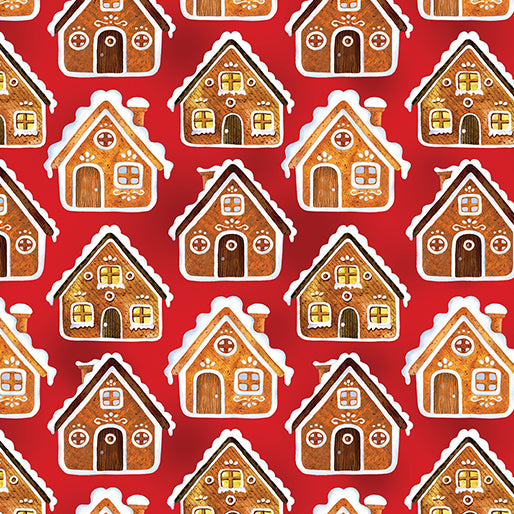 Sugar and Spice by Nicole Decamp for Benartex Gingerbread Houses Red