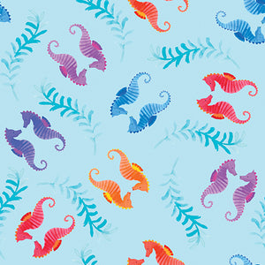 Benartex - Swim With Me - Seahorses Light Blue