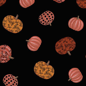 Harvest Gathering by Dianna Swartz - Pumpkins Black - 1 Yard
