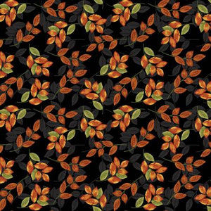 Harvest Gathering by Dianna Swartz - Leaves Black - 1 Yard