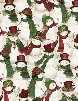 Wilmington Prints – Woodland Snowmen - Packed Snowman Cream