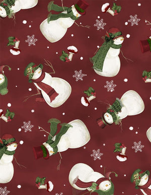 Wilmington Prints – Woodland Snowmen - Tossed Woodland Red