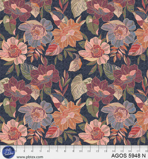 P&B Textiles - A Garden Of Stitches Embroidered Allover Floral - Navy - 1 Yard