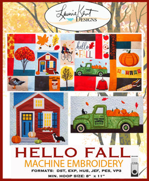 Hello Fall Embroidery USB - Laurie Kent Embroidery Design