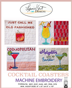 Cocktail Coaster Embroidery USB- Laurie Kent Embroidery Design