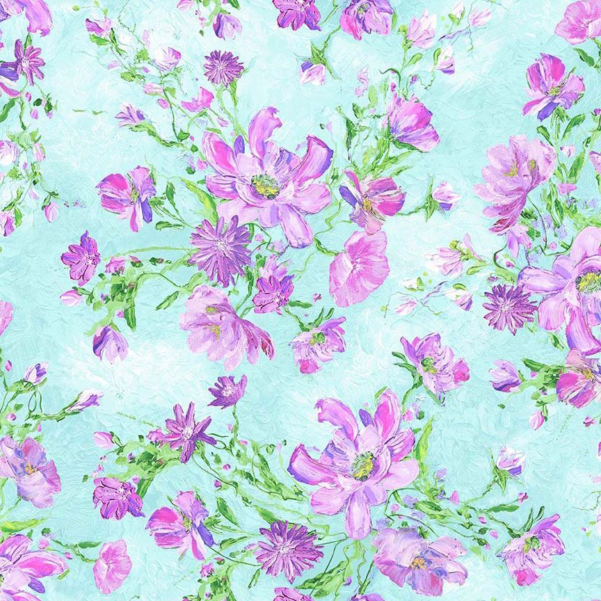 Timeless Treasures- Impression Floral Bouquets Blue Fleur – Aurora ...