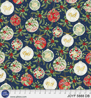 P&B Textiles - Joyful Ornament Allover Dark Blue - 1 Yard