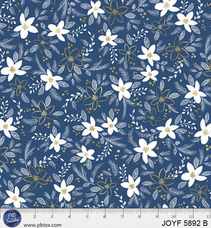 P&B Textiles - Joyful Holiday Floral Toss Blue - 1 Yard
