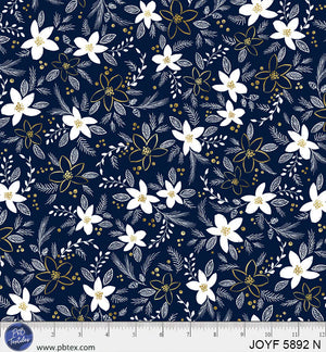 P&B Textiles - Joyful Holiday Floral Toss Navy - 1 Yard