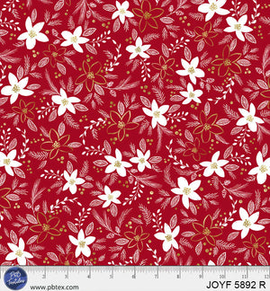 P&B Textiles - Joyful Holiday Floral Toss Red - 1 Yard