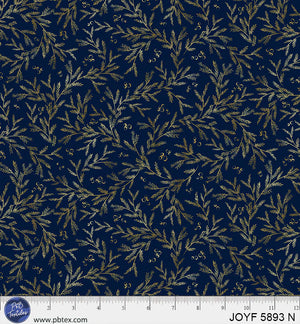 P&B Textiles - Joyful Pine Branch Vines Navy - 1 Yard