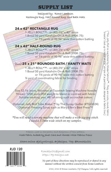 Jelly Roll Rug 2 Pattern - Rectangle, Half Round & Bath Mat RJD120 ...