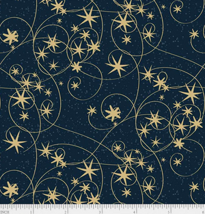 Swirling Stars on Navy - P & B Textiles Deco the Halls Christmas Collection