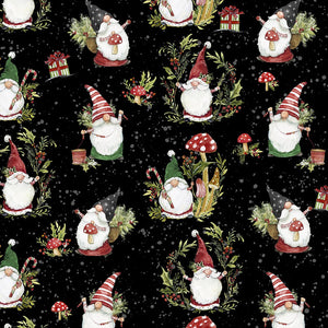 Moda - Merry Gnome-Ments - Gnomes All Over Black - 1 Yard
