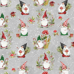 Moda - Merry Gnome-Ments - Gnomes All Over Gray - 1 Yard