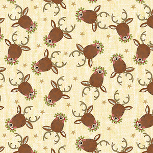 White Christmas Collection by Benartex - Reindeer Portrait in Cream - 1 Yard
