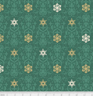White & Gold Snowflakes on Green - P & B Textiles Deco the Halls Christmas Collection