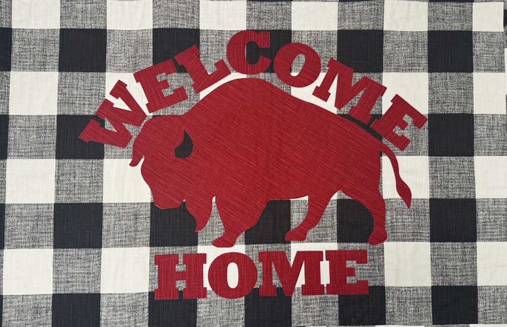 Red Buffalo On Black & White Check Canvas Rug Kit 33
