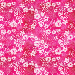 Clothworks - Love Matters Digital Lacey Floral - Fuchsia - 1 Yard