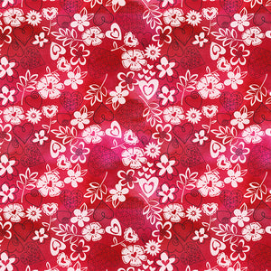 Clothworks - Love Matters Digital Lacey Floral - Red - 1 Yard
