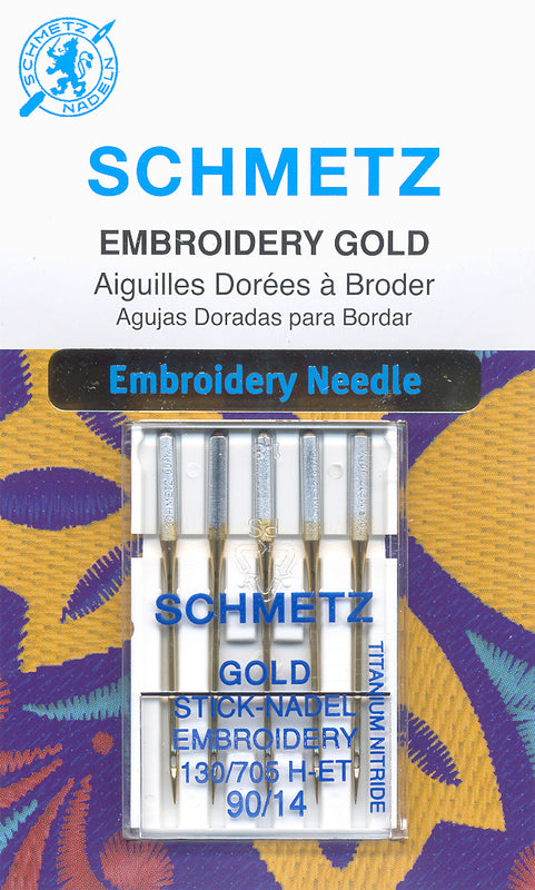 Schmetz Gold Embroidery Machine Needles, Size 14/90 - 5 count
