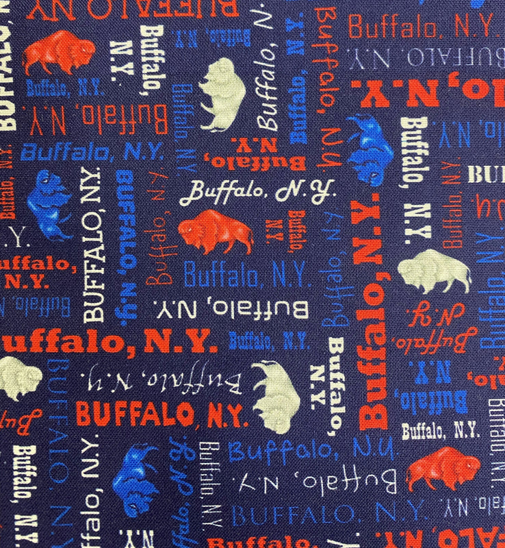 Buffalo NY cotton fabric Red, White & Blue on Blue – Aurora Sewing Center